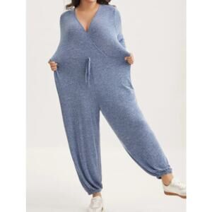 BLOOMCHIC 26 4X Plus Blue Elastic Waist Overlap Collar Lounge Jumpsuit NWT 0B16